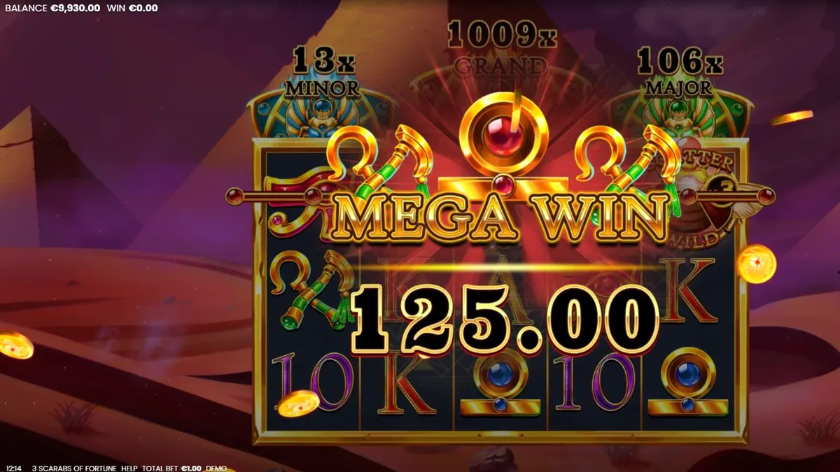 Tampilan visual slot 3 Scarabs of Fortune dengan tema Mesir kuno
